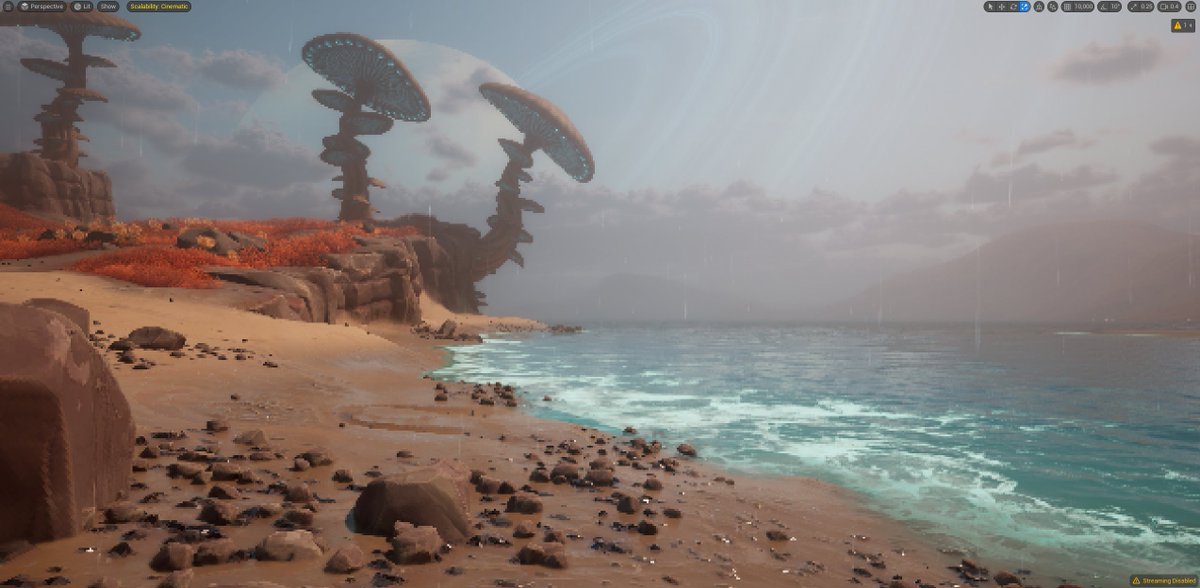 LiamTart's tweet image. Still tinkering away on this little retro, Morrowind inspired environment in Unreal. Learning a lot about PCG, it's really powerful! Still feel like I'm barely scratching the surface with it.
Composition and landscaping etc is all temp, still just trying things out right now.