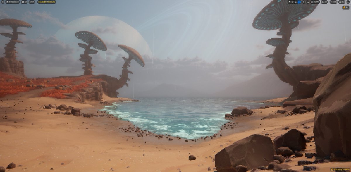LiamTart's tweet image. Still tinkering away on this little retro, Morrowind inspired environment in Unreal. Learning a lot about PCG, it's really powerful! Still feel like I'm barely scratching the surface with it.
Composition and landscaping etc is all temp, still just trying things out right now.