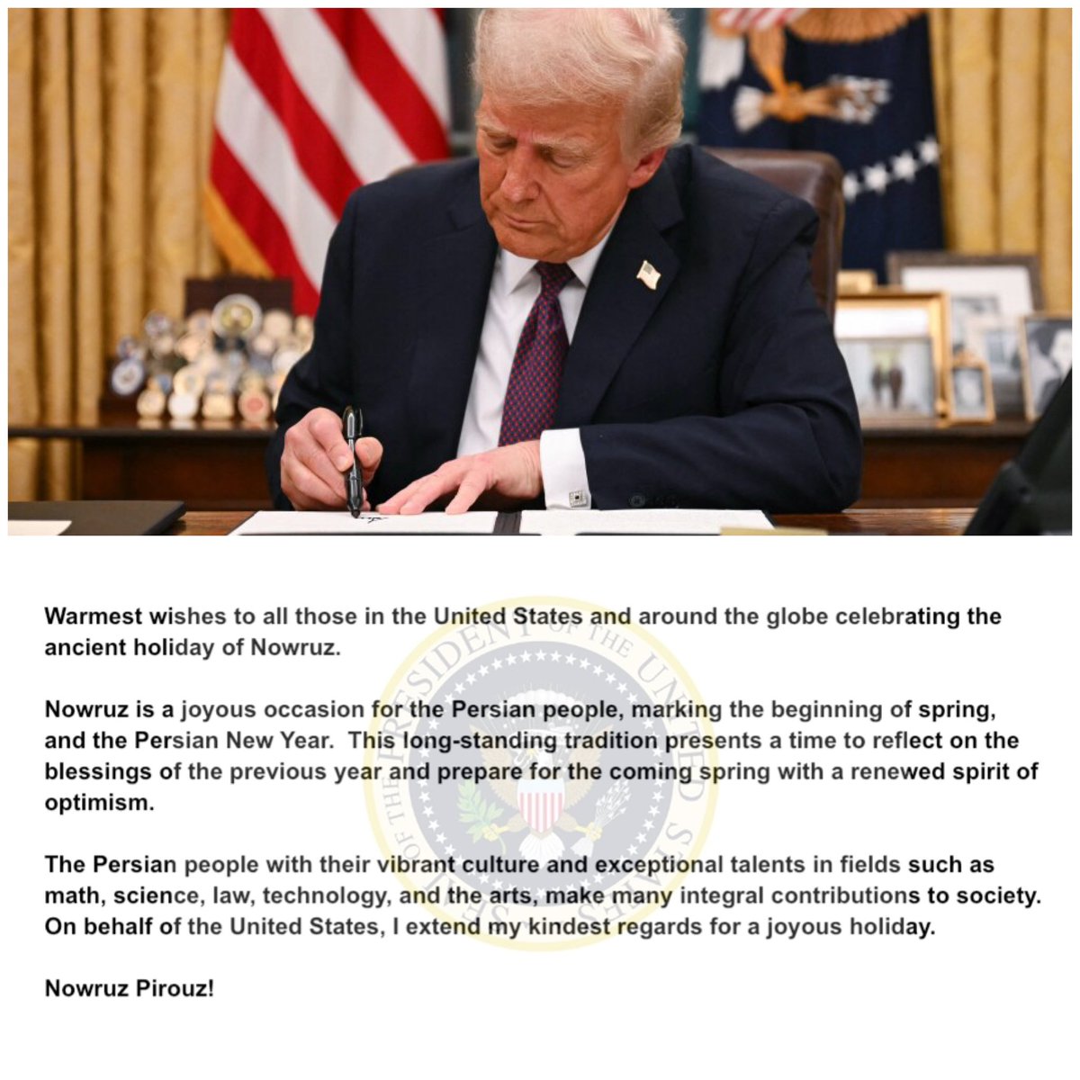 .<a href="/POTUS/">President Donald J. Trump</a> <a href="/realDonaldTrump/">Donald J. Trump</a>’s #Nowruz 2025 (2584) message.