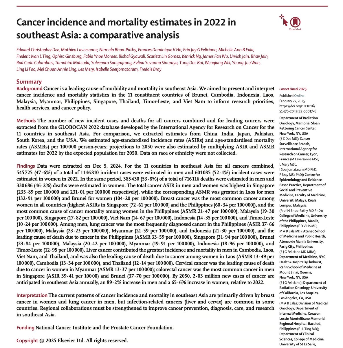 Edward Christopher "Chris" Dee, MD (@echrisdee) on Twitter photo Thank you <a href="/ASCOPost/">The ASCO Post</a> for featuring our <a href="/TheLancetOncol/">The Lancet Oncology</a> paper on #cancer in #SoutheastAsia
🔗 ascopost.com/news/march-202…
Grateful to get the word out and draw attention to cancer in the #region
<a href="/IARCWHO/">IARC</a> <a href="/ASEAN/">ASEAN</a> Thank you <a href="/ASCOPost/">The ASCO Post</a> for featuring our <a href="/TheLancetOncol/">The Lancet Oncology</a> paper on #cancer in #SoutheastAsia
🔗 ascopost.com/news/march-202…
Grateful to get the word out and draw attention to cancer in the #region
<a href="/IARCWHO/">IARC</a> <a href="/ASEAN/">ASEAN</a>