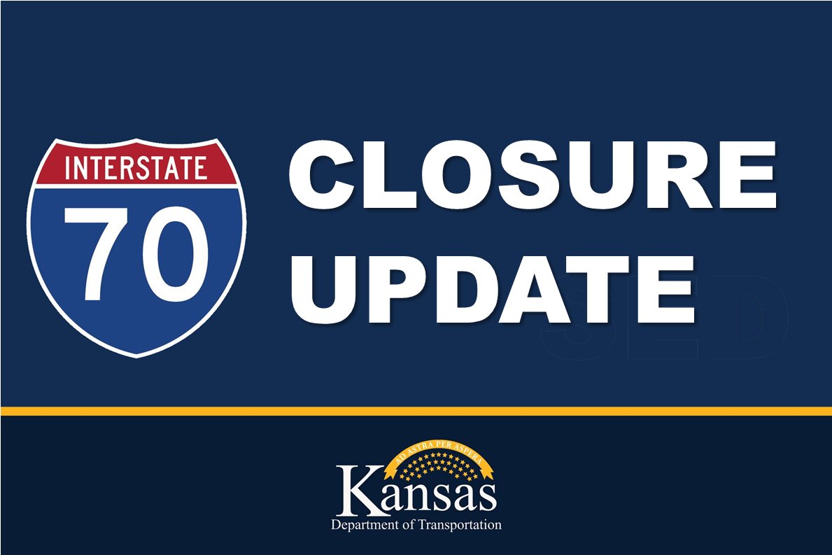 I-70 CLOSURE UPDATE (as of 8:45 PM)
⛔WB CLOSED from Hays to Oakley due to road blockage
🟢All other lanes of I-70 are OPEN. Road conditions have improved; motorists may consider alternate routes while the final closure remains in effect. Updates at kandrive.gov.