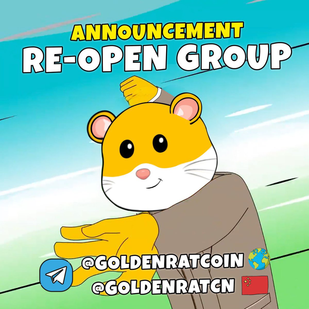 GoldenRatToken's tweet image. Re-Open Group Announcement 
GoldenRat Official Global and Local Group is Back

We are happy to announce that the official Telegram groups have been restored.

Keep the Portal for Official Global Telegram Group:
t.me/GoldenRatCoin 🌏

And Portal for Official Chinese Telegram…