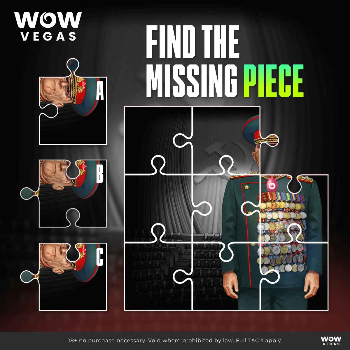 wowvegascom's tweet photo. 🔥 Find the Missing Piece! 🎰  
The challenge is on! Can you spot the missing piece in Remember Gulag by No Limit City? 🔎🧩 Drop your answer and WOW username in the comments for a chance to win WOW 30,000 + SC 3! #WOWVegas #RememberGulag #PuzzleChallenge #DailySocialCompetitions https://t.co/WOqlQ2VYWP