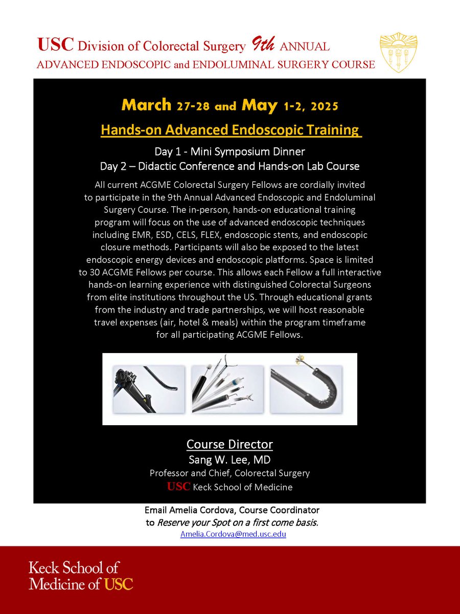 USC Colorectal Surgery - Keck School of Medicine (@crsofusc) on Twitter photo Did you Register???  A FEW SPOTS LEFT💩 USC CRS Fellows Course. ALL expenses paid through generous grants & industry sponsors who believe in in the future of ACGME CRS Fellows. This is a one of a kind hands-on surgery course led by the TOP Colorectal Surgeons in the nation.  #CRS Did you Register???  A FEW SPOTS LEFT💩 USC CRS Fellows Course. ALL expenses paid through generous grants & industry sponsors who believe in in the future of ACGME CRS Fellows. This is a one of a kind hands-on surgery course led by the TOP Colorectal Surgeons in the nation.  #CRS