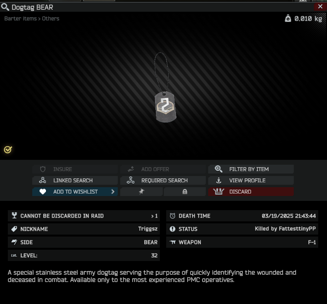 Slaughter_bear's tweet photo. Yo @RealTigz no shot this is you that I just got my last nade kill on? Also highest level PMC I have seen all wipe!
#tarkov #PVP #tasking https://t.co/wK9XAmSNxG