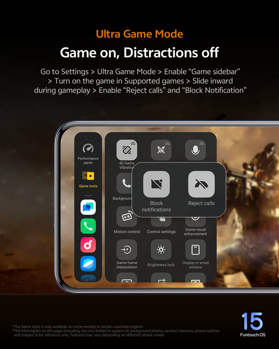 OriginOS_Global's tweet photo. Game on, distraction-free! ๐
Block calls and notifications for a truly immersive gaming experience.
#vivo #technology #FuntouchOS15 #UltraGameMode https://t.co/7qvlFy7gBu