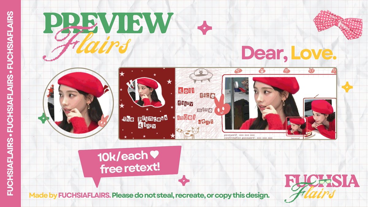 fakta's tweet image. HELP REPOST! 🐠🫧🎀

hAAAi, aku ada layout ready stock cute girly: KARINA, NINGNING, CARMEN, STELLA ♥︎

💸 10k/each (free retext)
💌 bisa by request harga sama

yUUkK, kalau minat boleh DM aja yaa! 🍅🤍
#zonauang