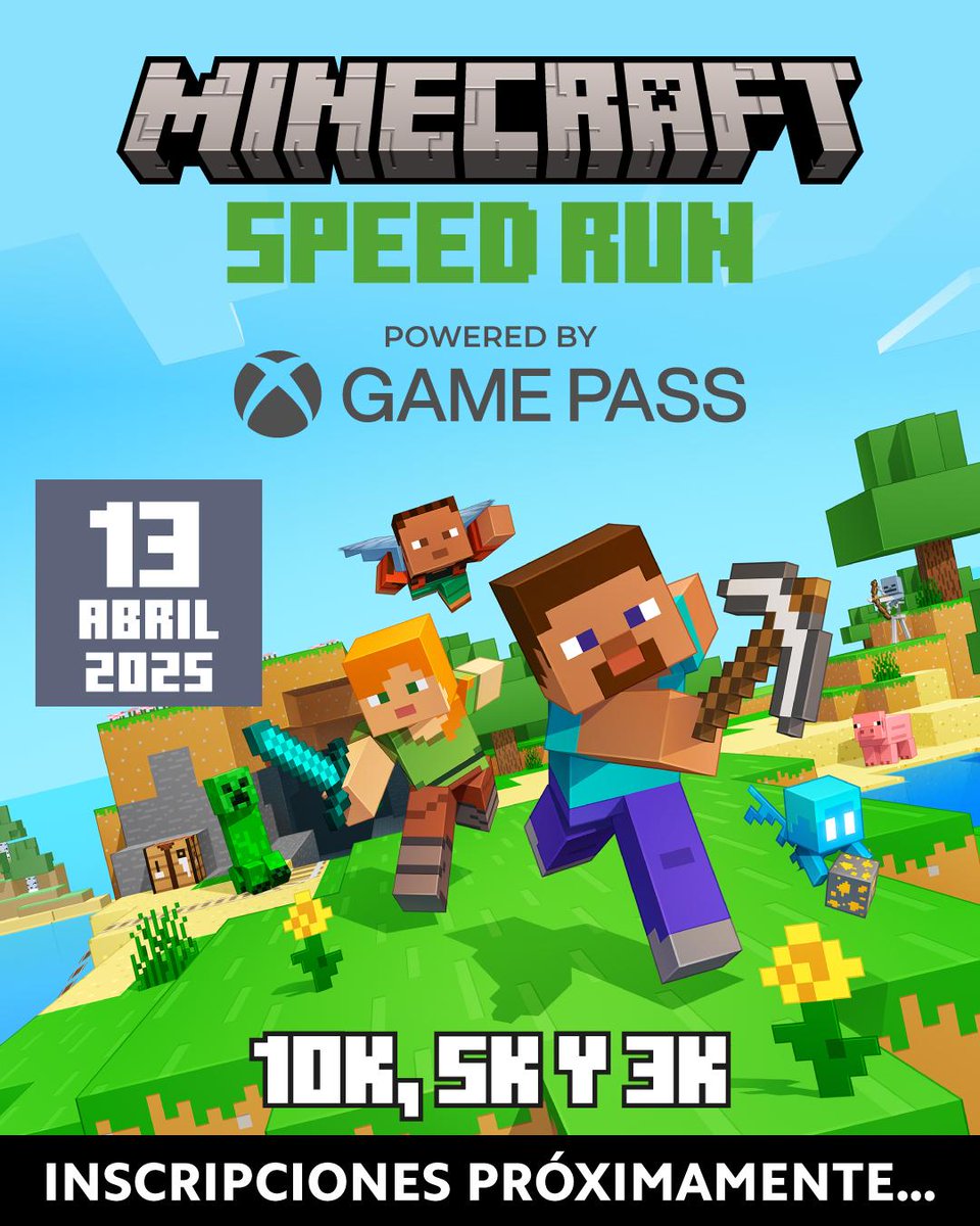 XboxMexico's tweet image. 🎮🏃 ¡Atención fans de Minecraft! ⛏⚡ Prepárense para Minecraft Speed Run powered by Game Pass. ¿Tienes lo necesario? 🏁💨 

🔥 Afila tus habilidades, sigue nuestras redes y mantente pendiente a los detalles de inscripción. ¡La competencia está por comenzar! 

#MinecraftRun