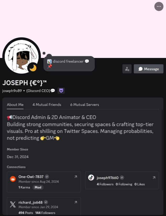 richard_jo648's tweet photo. 🎯 Pro Moderator | Strategic Risk Manager | Funded Trader
⚡ Mastering probabilities, not predicting luck.🚀 Skilled in Discord growth, project management &amp; audio strategy.🎖️ {SOL} 🎖️ {XRP} 🎖️
📊 Need expertise? Hit me up on Freelancer &amp; Discord! ☞⁠￣⁠ᴥ⁠￣⁠☞ GM!#Discord 💬 https://t.co/dGWp24HnIA