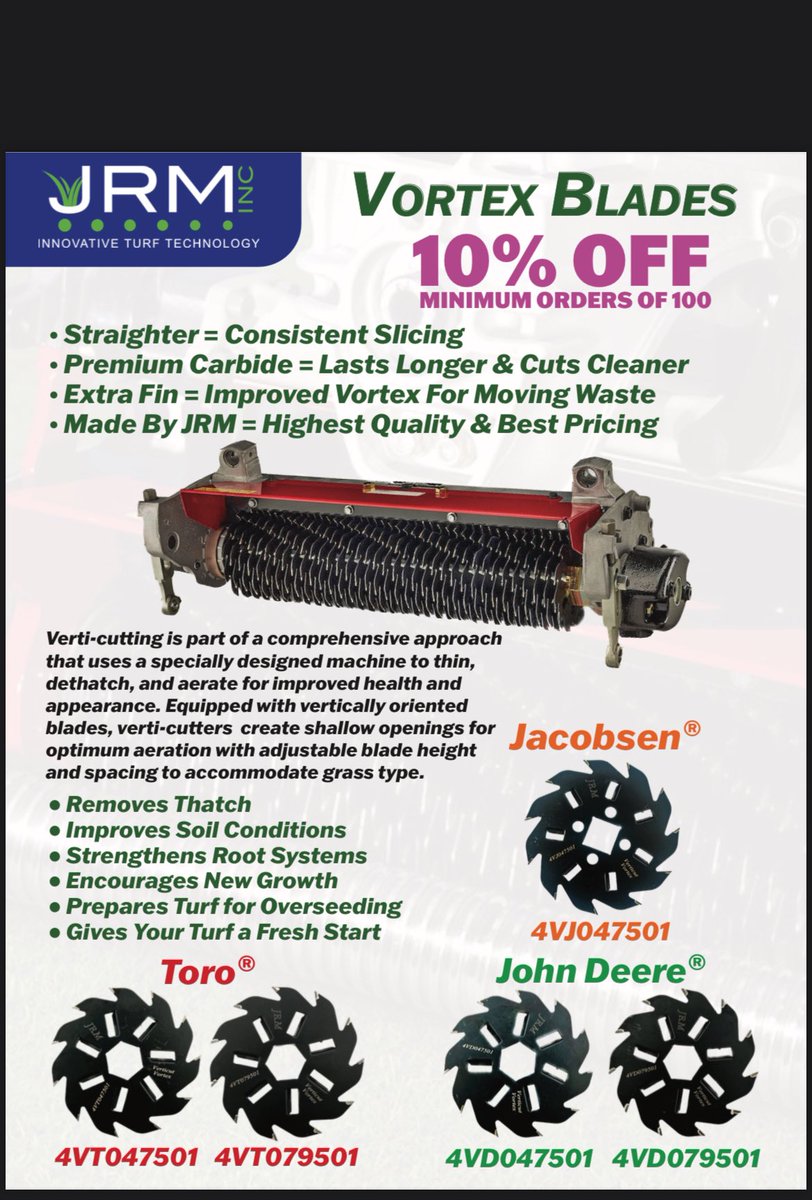 JRMTurfProducts's tweet photo. ✨Call 888.576.7007 or https://t.co/GfhBopAvwI #QualityMatters #JRMInc #VertiBlade #Vortex #VortexBlades #NewSpecial 🇺🇸 https://t.co/YEDBd0B0qg