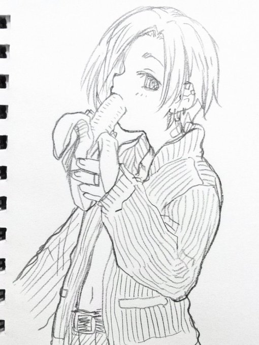 バナナでカロリー補給する小梅のらくがき 