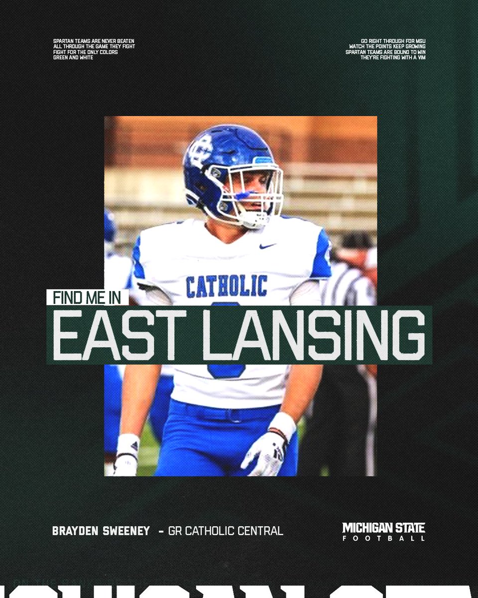 Brayden Sweeney (@bsweeney07) on Twitter photo Fired up to be in East Lansing this Saturday!🟩⬜️ <a href="/JoeS_Rossi/">Joe Rossi</a> <a href="/Coach_Bindel/">Andrew Bindelglass 🇮🇱</a> <a href="/MSU_Football/">Michigan State Football</a> Fired up to be in East Lansing this Saturday!🟩⬜️ <a href="/JoeS_Rossi/">Joe Rossi</a> <a href="/Coach_Bindel/">Andrew Bindelglass 🇮🇱</a> <a href="/MSU_Football/">Michigan State Football</a>
