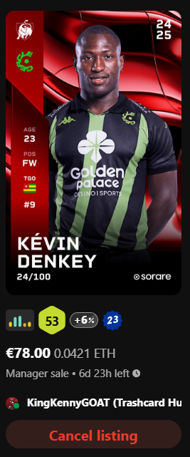 Unfortunately not for the Trading Challenge but still a nice trade👀

If anyone is interested the player is now listed under Floor💸👇

sorare.com/football/my-cl…

#sorare #nft #trading #profit