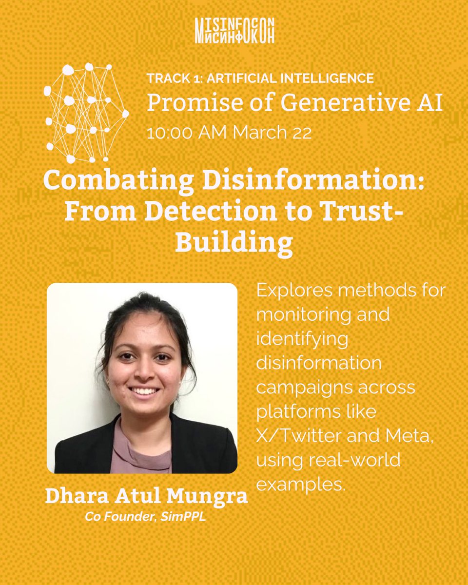 tattlemade's tweet image. Meet Our #MisinfoCon 2025 Speakers!
Dhara Mungra will be delivering a lightning talk on Combating Disinformation:
From Detection to Trust-
Building.
馃搷 Join us in Bengaluru!
馃敆 Register now: misinfoconindia.com/register