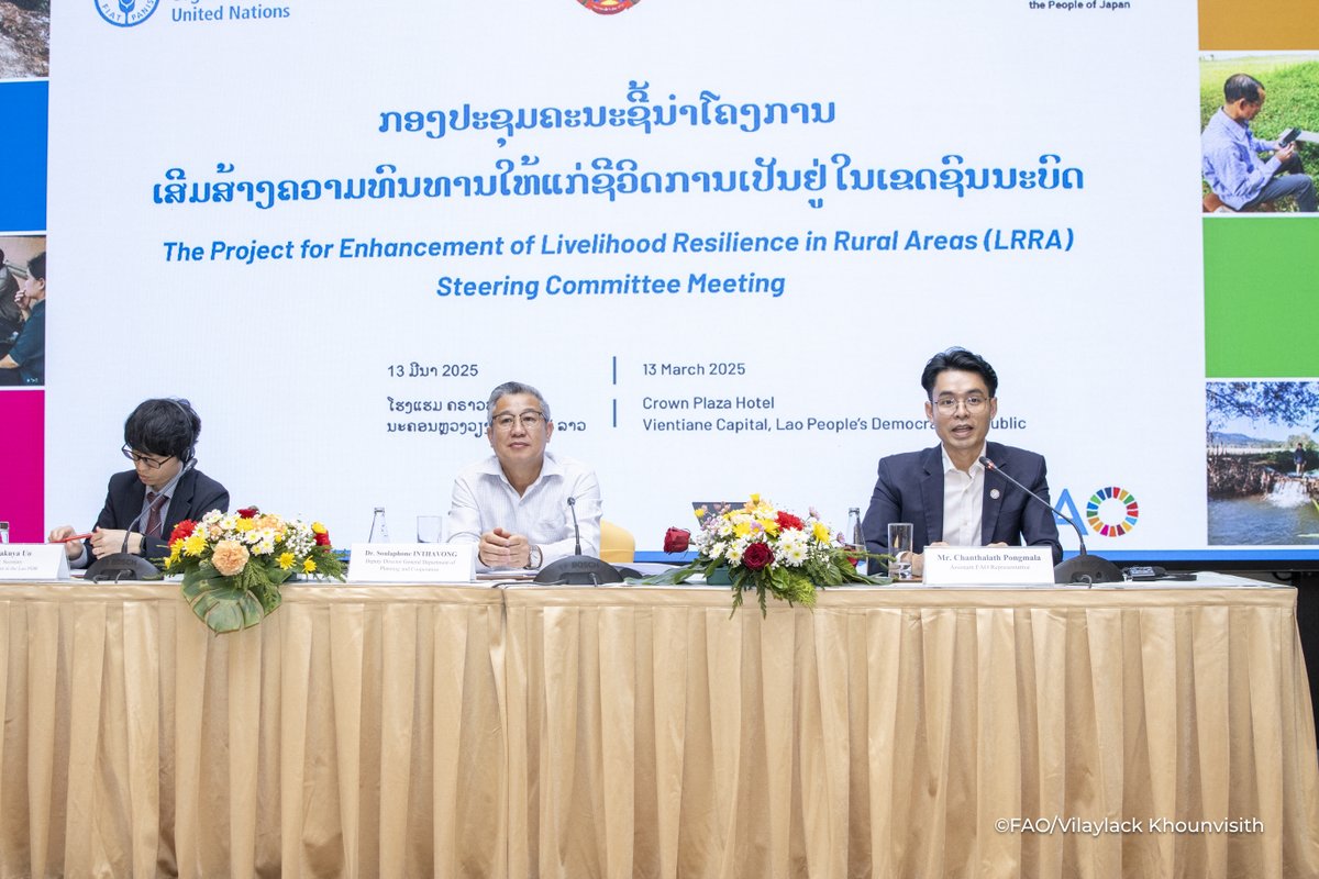 FAOLaoPDR's tweet image. FAO, Ministry of Agriculture and Forestry & Japan unite to boost rural resilience in Lao PDR! The LRRA project team hold the Steering Committee Meeting to discuss therevised indicators and project work plan to tackle climate challenges & enhance livelihoods in 48 villages.