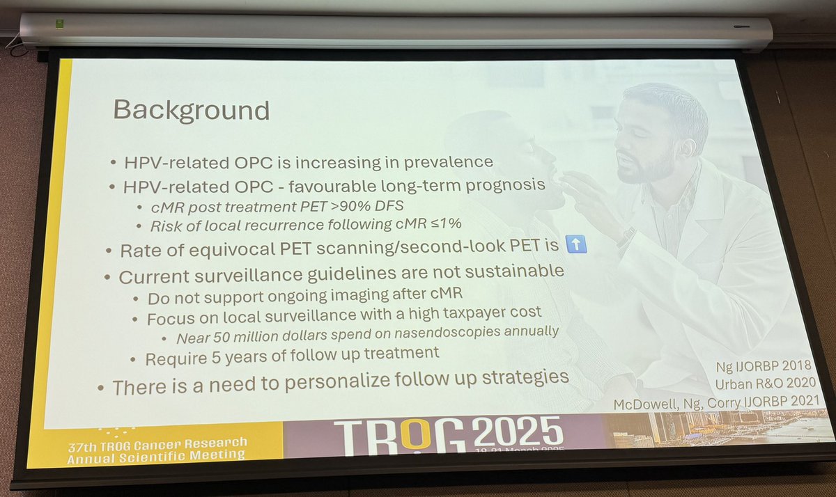 HYLiu (@h_y_liu) on Twitter photo Can we improve follow-up schedules in HPV-associated OPC using ctDNA? Dr Lachlan McDowell discusses this need in his study proposal RATIONAL at #TROG2025ASM
<a href="/TROGfightcancer/">TROG Cancer Research</a> <a href="/H_N_C_I_G/">Head and Neck Cancer International Group</a> Can we improve follow-up schedules in HPV-associated OPC using ctDNA? Dr Lachlan McDowell discusses this need in his study proposal RATIONAL at #TROG2025ASM
<a href="/TROGfightcancer/">TROG Cancer Research</a> <a href="/H_N_C_I_G/">Head and Neck Cancer International Group</a>