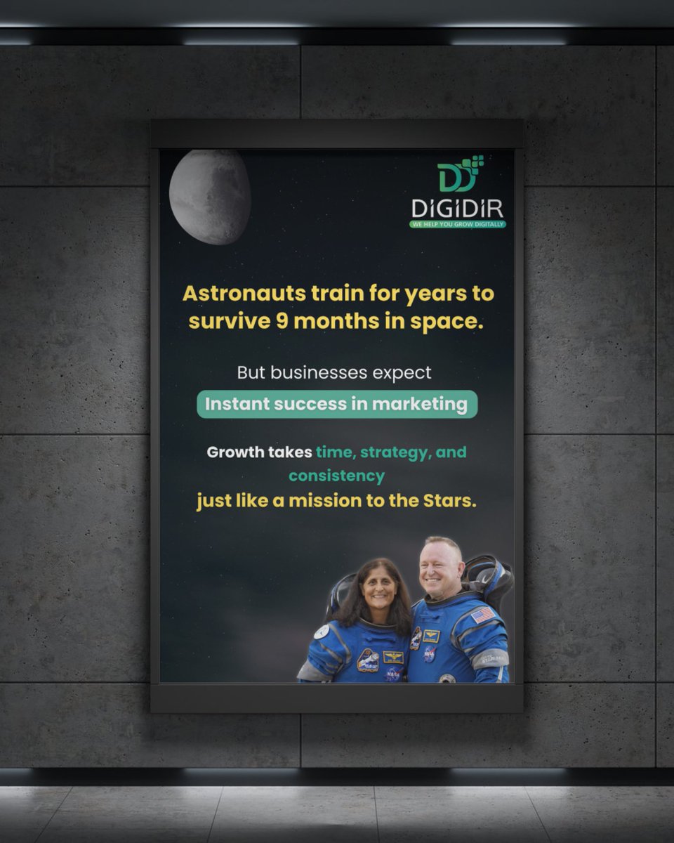 Space travel takes time. So does business growth. No shortcuts, No hacks.
.
.
.
.
( NASA, Astronauts, sunita williams, Brand growth, Buisness strategy, Marketing, Digital Marketing)
.
.
.
#marketingstrategy #Nasa #SunitaWilliamsReturn
 #digitalmarketing #digidir