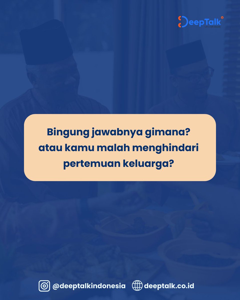 Haloo DeepTalky

Lebaran adalah momen hari raya yang ditunggu - tunggu, tapi kalau banyak pertanyaan yang bikin cemas gimana menghadapinya?

Konseling dan tes psikologi dulu aja di DeepTalk untuk bantu menyiapkan mental kamu di lebaran nanti🥰
