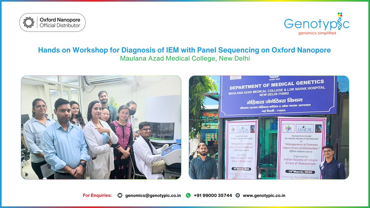 GenotypicTech's tweet image. 🚀 Transforming IEM diagnostics with @nanopore  sequencing!

@GenotypicTech &amp;amp; @DhitiOmics conducted a hands-on workshop at ISIEM’s Foundation Course, MAMC, New Delhi—exploring rapid &amp;amp; accurate IEM detection.

Huge thanks to ISIEM &amp;amp; participants!