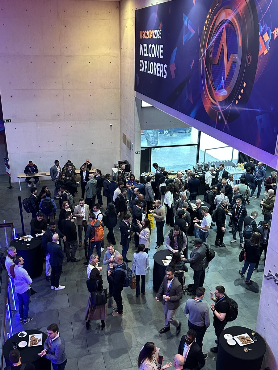 wso2's tweet photo. Another exciting day at #WSO2Con! 🚀
From AI-powered integration &amp; B2B IAM to API transformation &amp; embedded finance, today’s sessions were full of insights, real-world strategies, &amp; hands-on learning.
One more day to go—let’s finish strong! 💡 https://t.co/u0hRCz642B