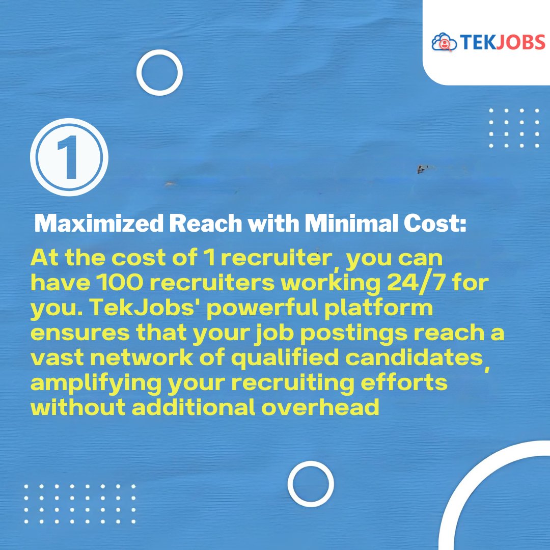 tekjobsofficial's tweet image. Faster, Smarter, Cost-Effective Hiring:

“Looking to hire smarter, faster, and more cost-effectively? TekJobs has got you covered. With automation tools and a 24/7 recruiting workforce, the process has never been this efficient. 🔥 #RecruitmentEfficiency #TechDrivenHiring