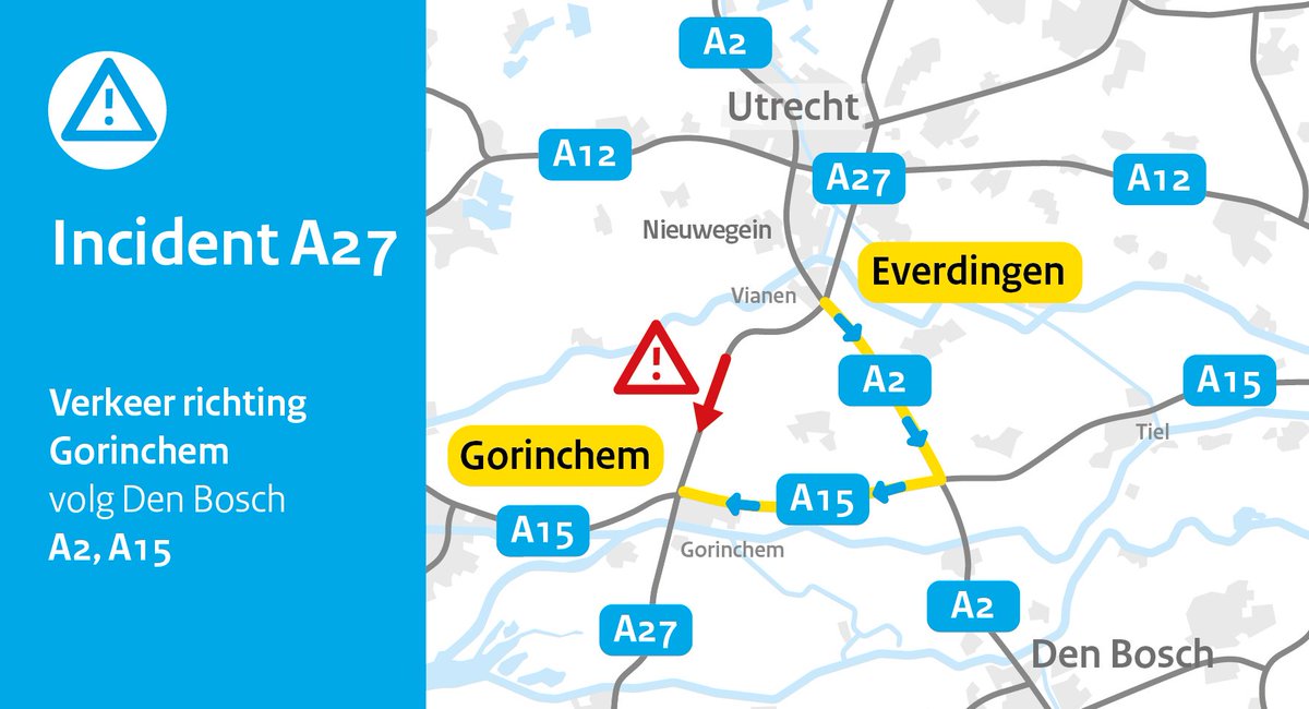 Ongeval met meerdere voertuigen op de A27 nabij Noordeloos