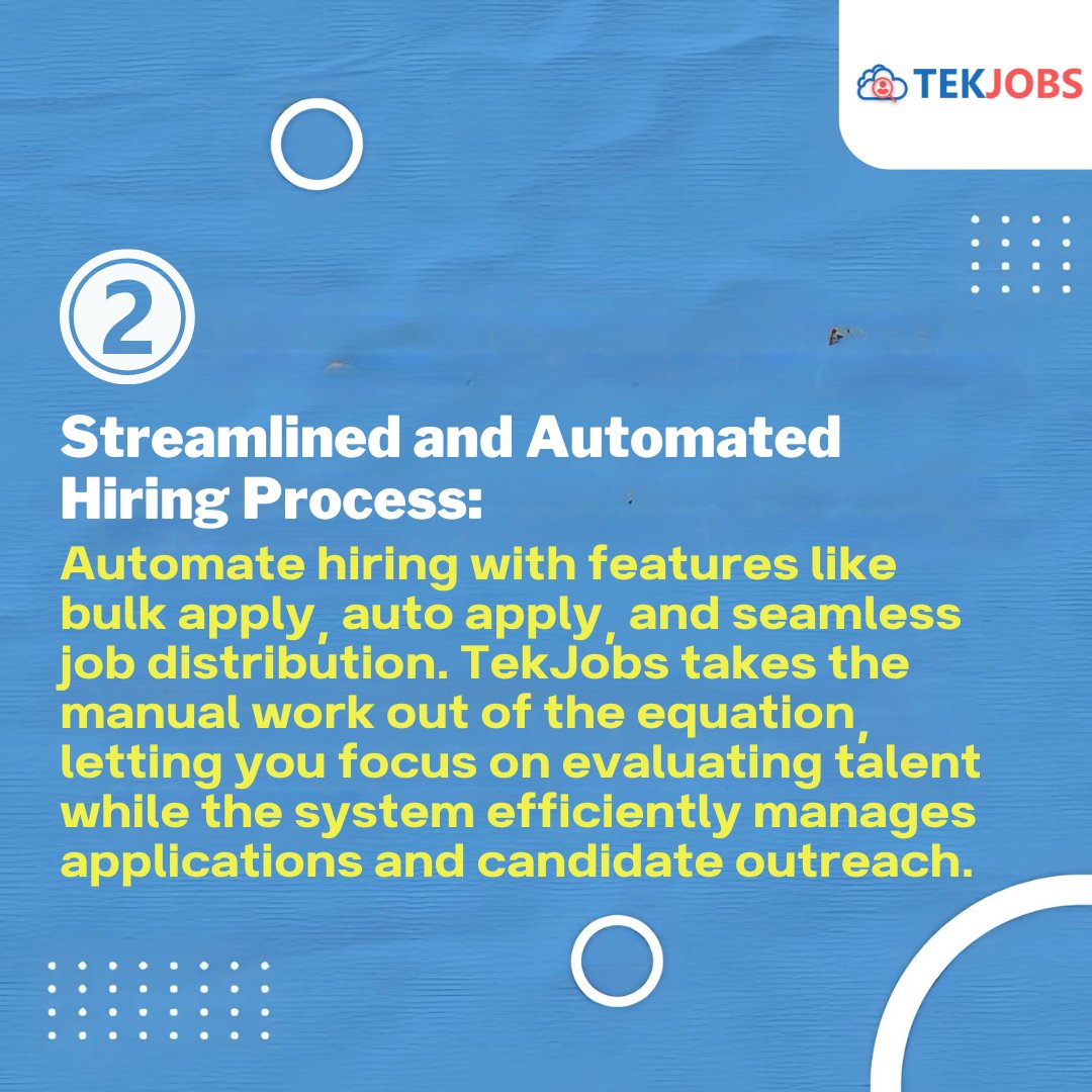 tekjobsofficial's tweet image. Faster, Smarter, Cost-Effective Hiring:

“Looking to hire smarter, faster, and more cost-effectively? TekJobs has got you covered. With automation tools and a 24/7 recruiting workforce, the process has never been this efficient. 🔥 #RecruitmentEfficiency #TechDrivenHiring