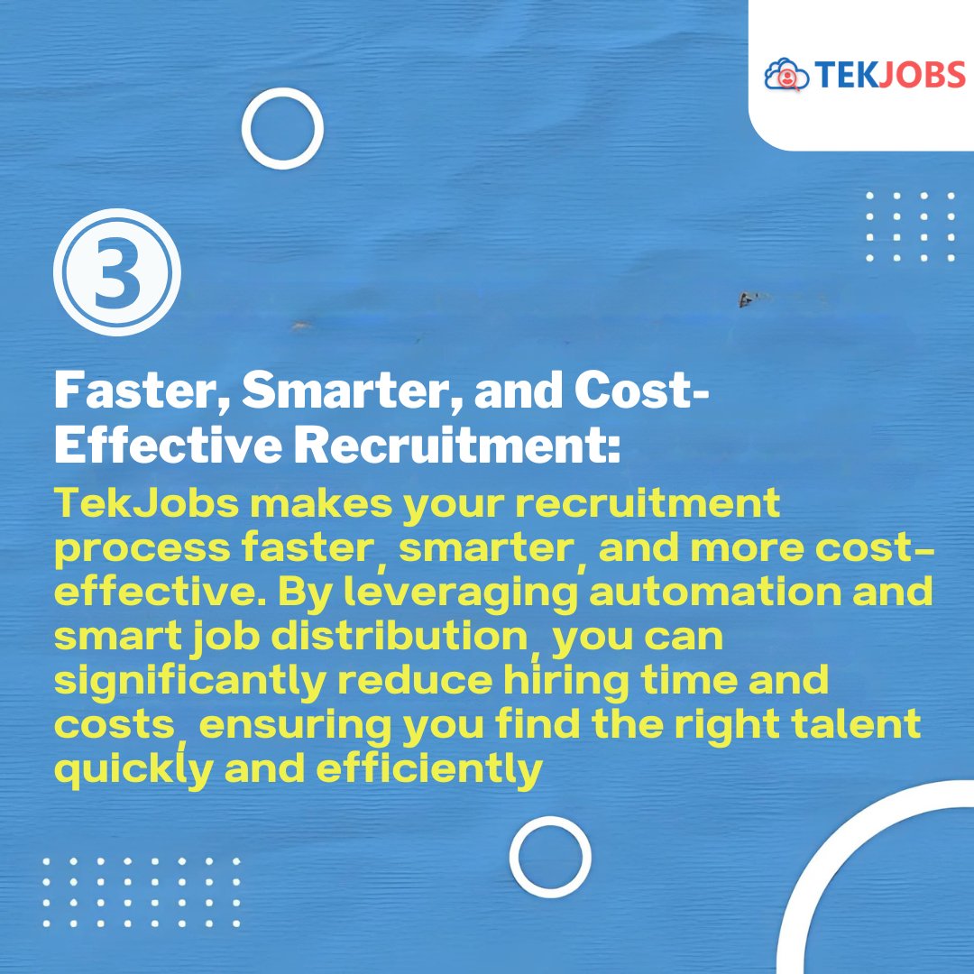 tekjobsofficial's tweet image. Faster, Smarter, Cost-Effective Hiring:

“Looking to hire smarter, faster, and more cost-effectively? TekJobs has got you covered. With automation tools and a 24/7 recruiting workforce, the process has never been this efficient. 🔥 #RecruitmentEfficiency #TechDrivenHiring
