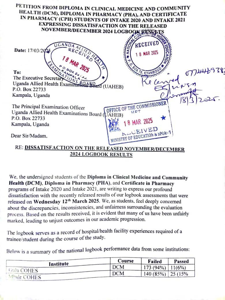 blair_kizza's tweet photo. Pressure will mount! 

The students of Diploma in Clinical Medicine and Certificate in Pharmacy have spoken, UAHEB and @nche_uganda must act NOW! The petition has been received, and TWO WEEKS is the deadline to revise the unfairly issued results and implement the necessary reforms including issuing transcripts on time

If they choose to ignore this, students are ready to take action and demand accountability PHYSICALLY! No more exploitation. No more corruption. This time, change must happen! 

@Educ_SportsUg