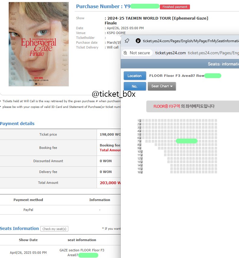 TAEMIN WORLD TOUR [Ephemeral Gaze] Finale

Ticketing success
👑 VIP 1st floor Section 7 Row 3
👑 VIP 1st floor Section 7 Row 1
👑 VIP Floor Section F3 Row 7
👑 VIP Floor Section F7 Row 8

❌not for sale ❌