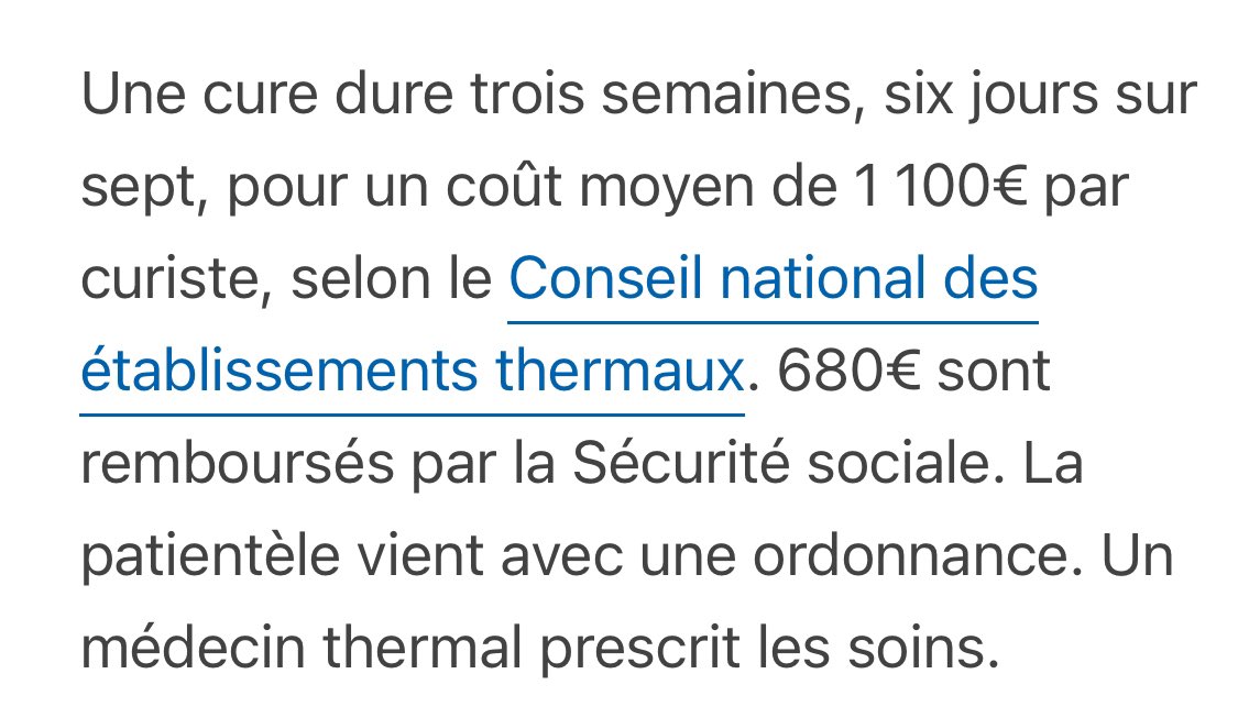 Coût annuel pour l’assurance maladie des Germaine qui vont en cure (barbotent 1 heure dans l’eau) avec leurs copines = 250 millions d’euros. 

Mais l’assurance maladie n’a pas d’argent pour payer les soignants ou rembourser tous les marqueurs de suivis de cancer.