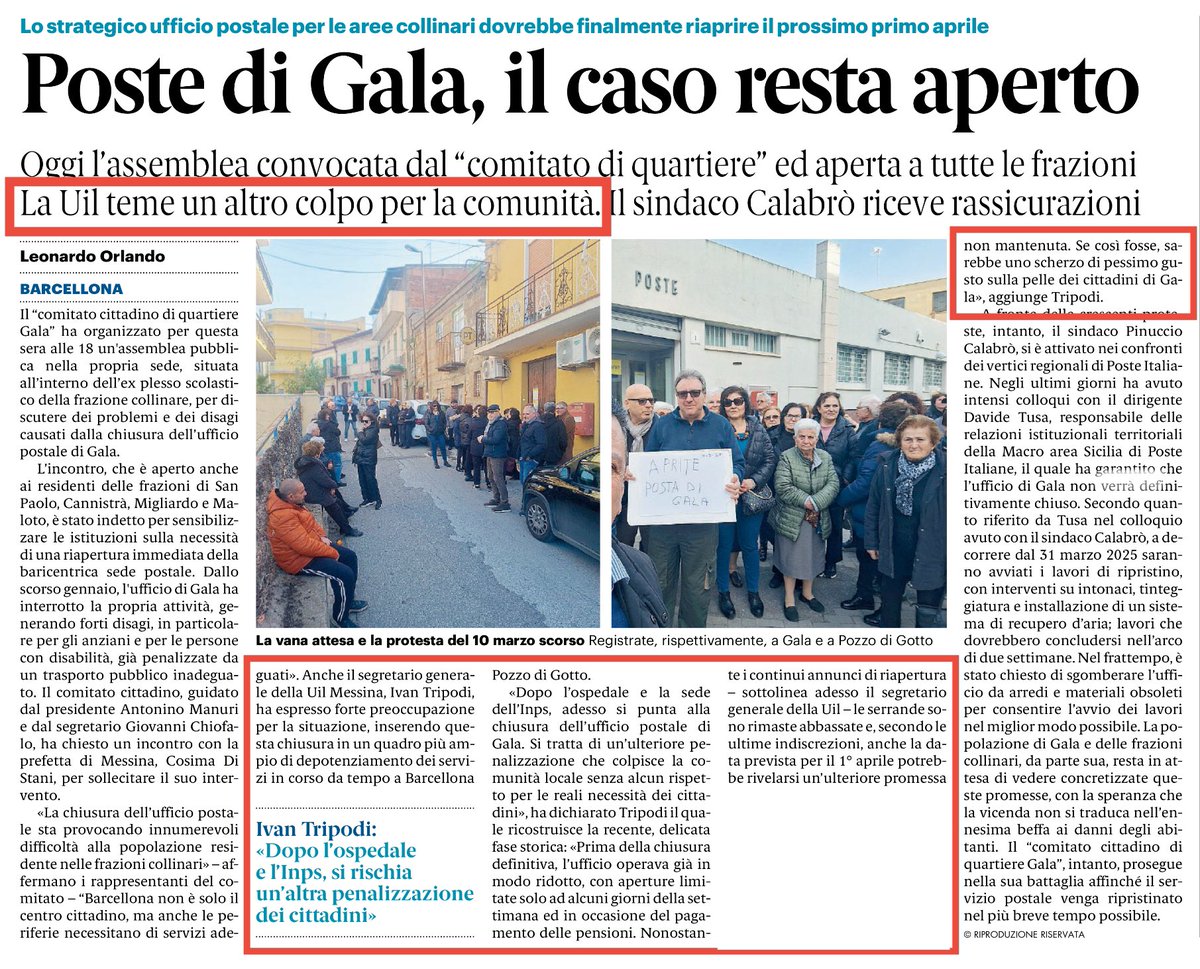 ivantripodi's tweet photo. 🔵Gazzetta del Sud (20.3.2025)🔵
#uil #messina #diritti #poste #gala #barcellonapozzodigotto https://t.co/hvrU9auNVn