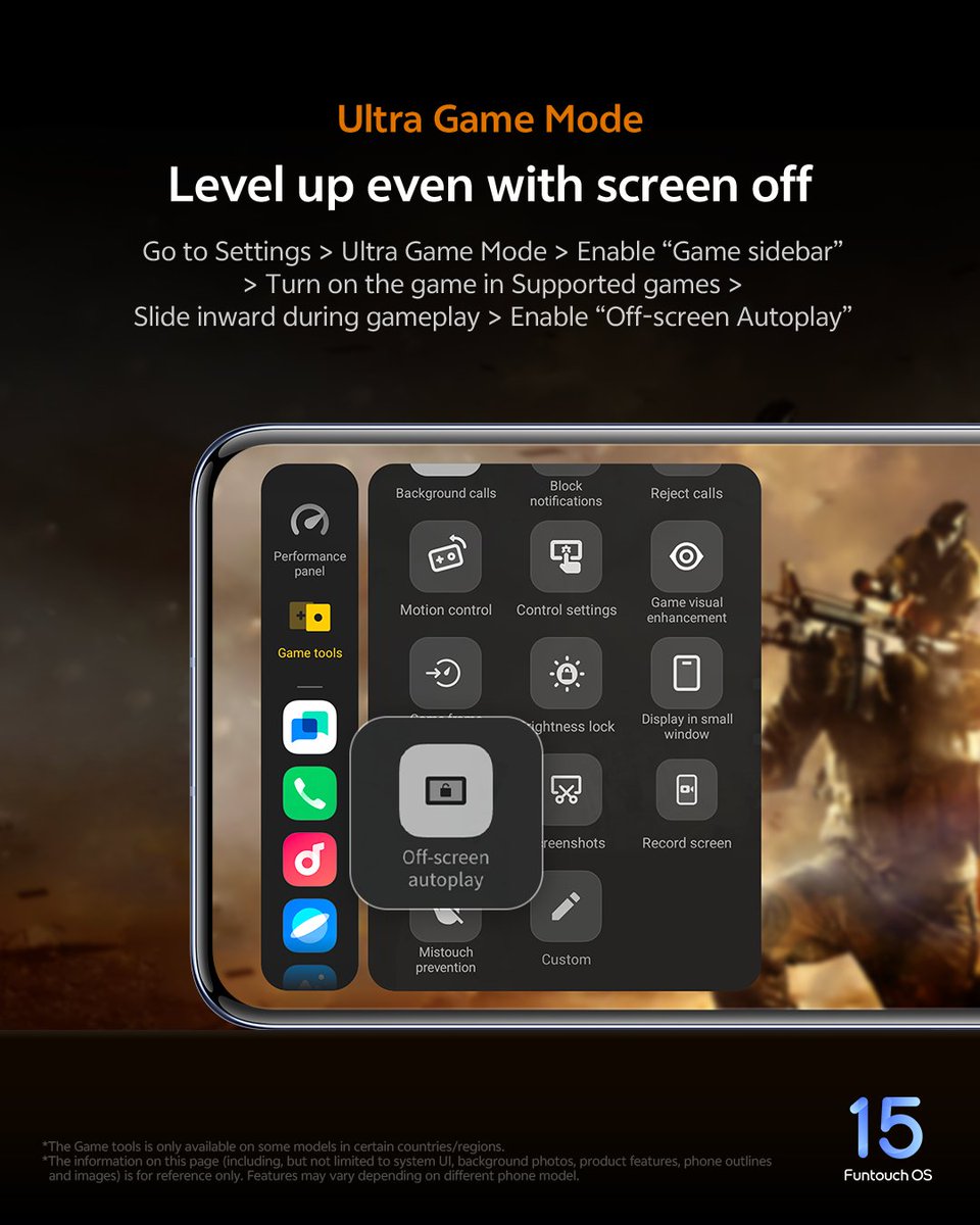 OriginOS_Global's tweet photo. Game on even with screen off! Level up, earn rewards, and make continuous progress in the background.
#vivo #technology #FuntouchOS15 #UltraGameMode https://t.co/UCobMdiUwn