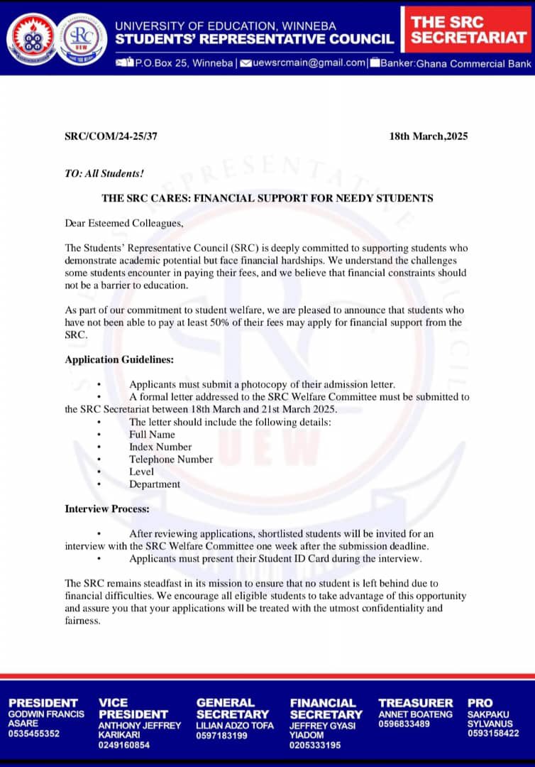 uewsrc1's tweet photo. The 30th SRC administration announces financial aid for those facing hardships.Apply now to overcome barriers to education.
#30thadministration
#uew https://t.co/6fZsXtB6kU