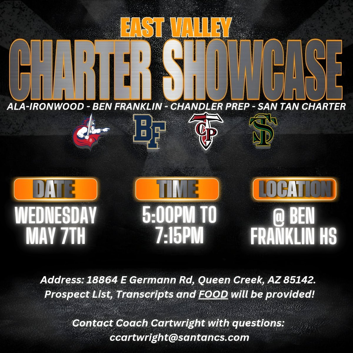 College Coaches come join us on May 7th for an awesome event in the East Valley! <a href="/STCSathletics/">San Tan Charter Athletics</a>