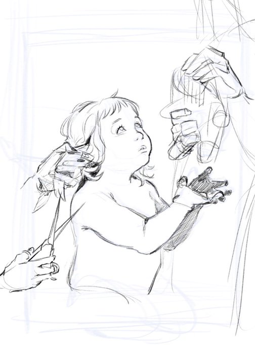 okay so actually i had to redraw the scissor hand bc it's the wrong hand 🤦‍♀️ kinda a cute look with two though, idk what do people think 