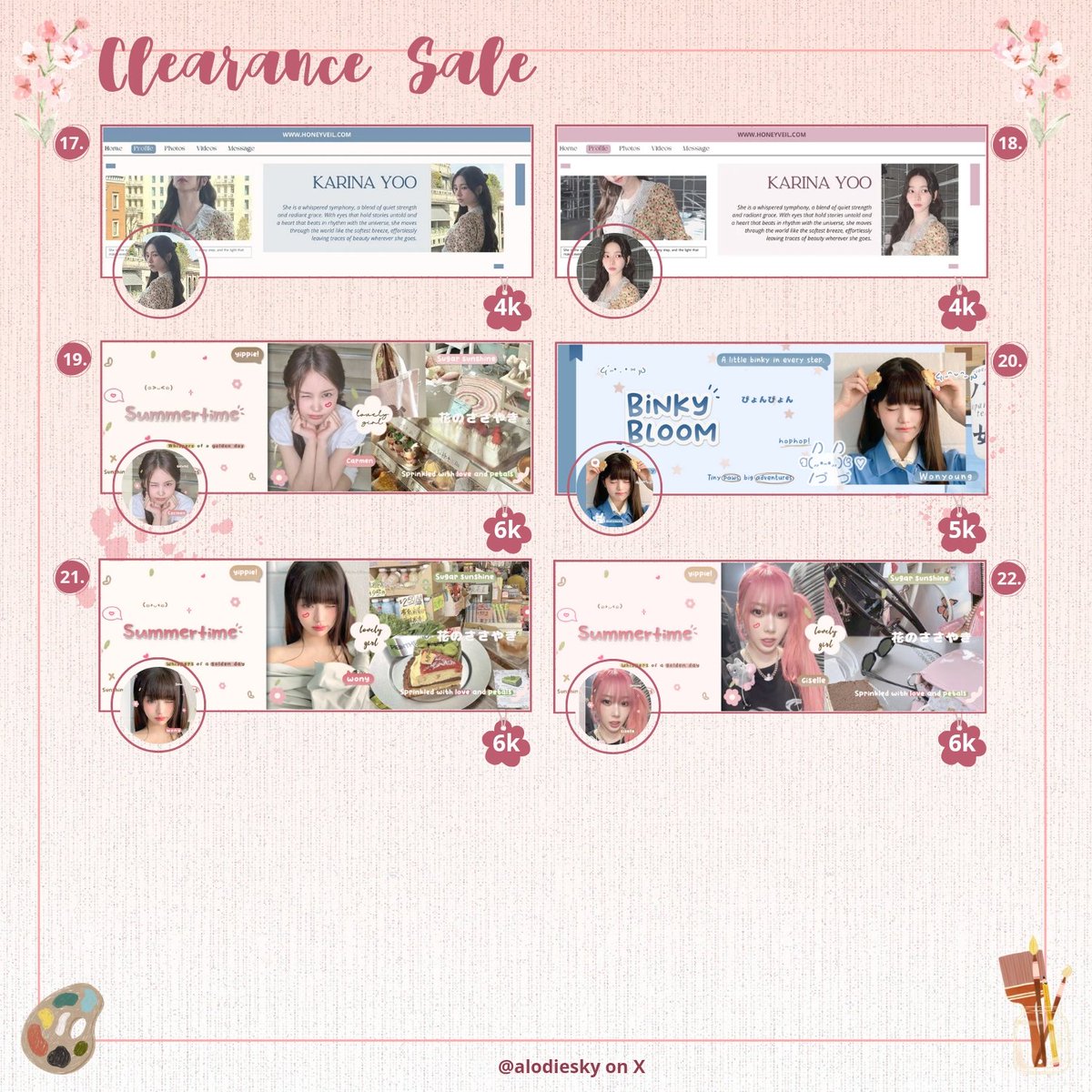 alodiesky's tweet image. .˚ 𐙚 any interaction are very appreciated 𐙚˚.

Haii, Aila mau clearance sale 22 layout di bawah karena memori hp udah penuh huhu

🍀 Semua layout diskon 50% (harga yang tertera sudah termasuk diskon)
🍀 Beli 2 ke atas dapet +diskon 10%
🍀 Available for sponsorship

#zonauang