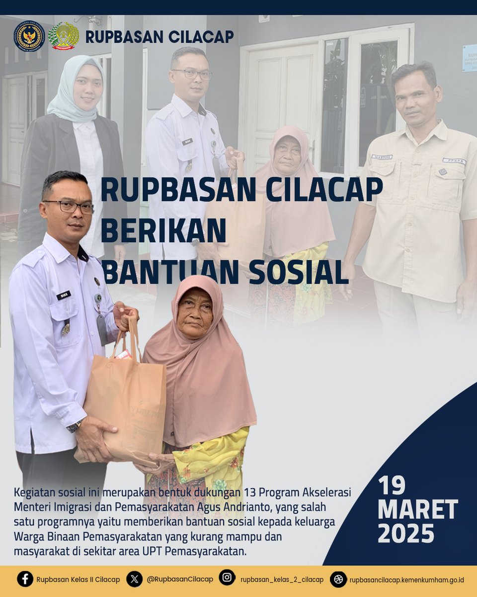 RupbasanCilacap's tweet photo. Wujud Kepedulian, Rupbasan Cilacap Berikan Bantuan Sosial Kepada Masyarakat

#kemenimipas
#infoimipas
#pemasyarakatan
#rupbasancilacap https://t.co/5lB8ALebAL