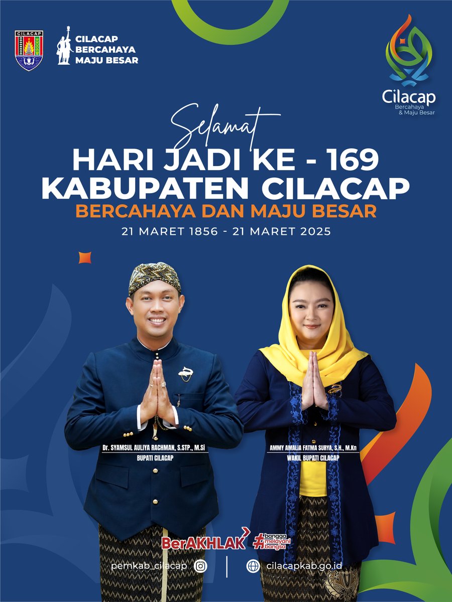 Selamat Hari Jadi ke-169 Kabupaten
Cilacap

Dengan semangat inovasi dan gotong royong, mari kita
terus bersatu membangun Cilacap yang lebih baik,
meningkatkan kesejahteraan masyarakat, serta
menjaga budaya dan nilai luhur yang menjadi identitas
kita.

#HariJadiCilacap169