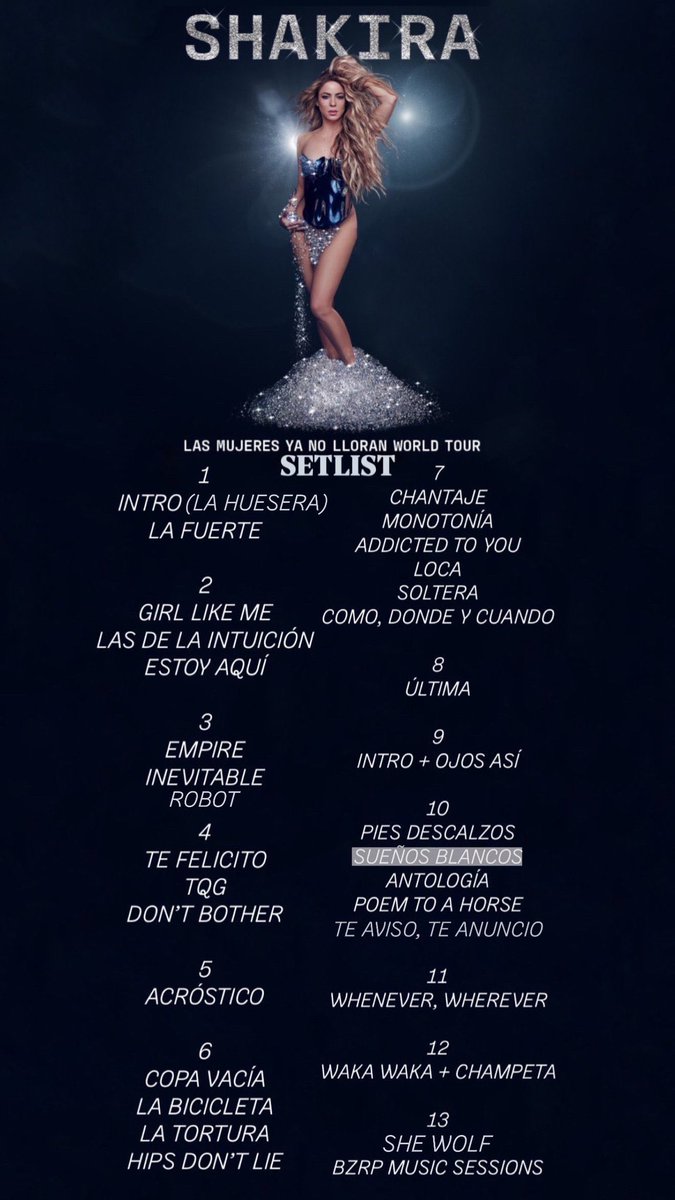 El setlist para todas las fechas en #cdmx. Créditos, a quién corresponda. #Shakira