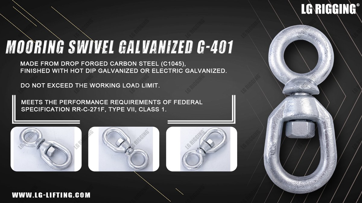 LG_RIGGING's tweet photo. Strengthen your rigging with our Chain Swivel Galvanized G-401! Made from galvanized steel, it’s perfect for marine and industrial applications. Meets Federal Spec RR-C-271. #GalvanizedSwivel #MarineRigging
https://t.co/XYhraeOou9
Welcome to contact us: sales@lg-lifting.com https://t.co/vjuS7yLAhy