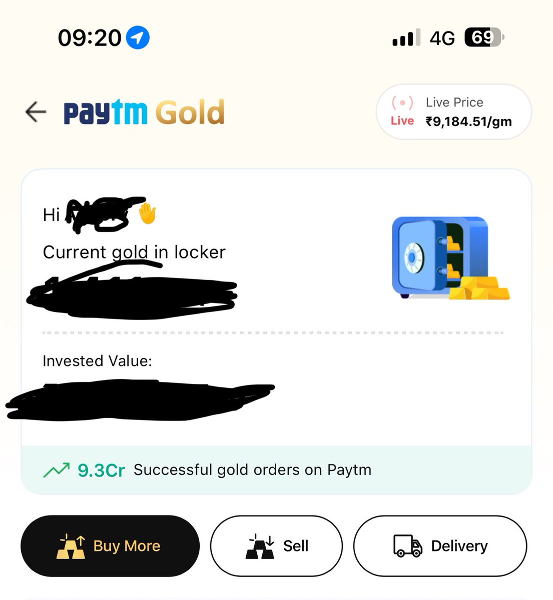 iamadwiv's tweet photo. @Paytm has very silently(or slyly) removed the option to see the current and invested value from main page from their gold locker. Click on sell only den you get some partial visibility 
Why has this been done ? @vijayshekhar 

@SEBI_India @FinMinIndia @RBI @Paytmcare https://t.co/OCWEmgWzXv
