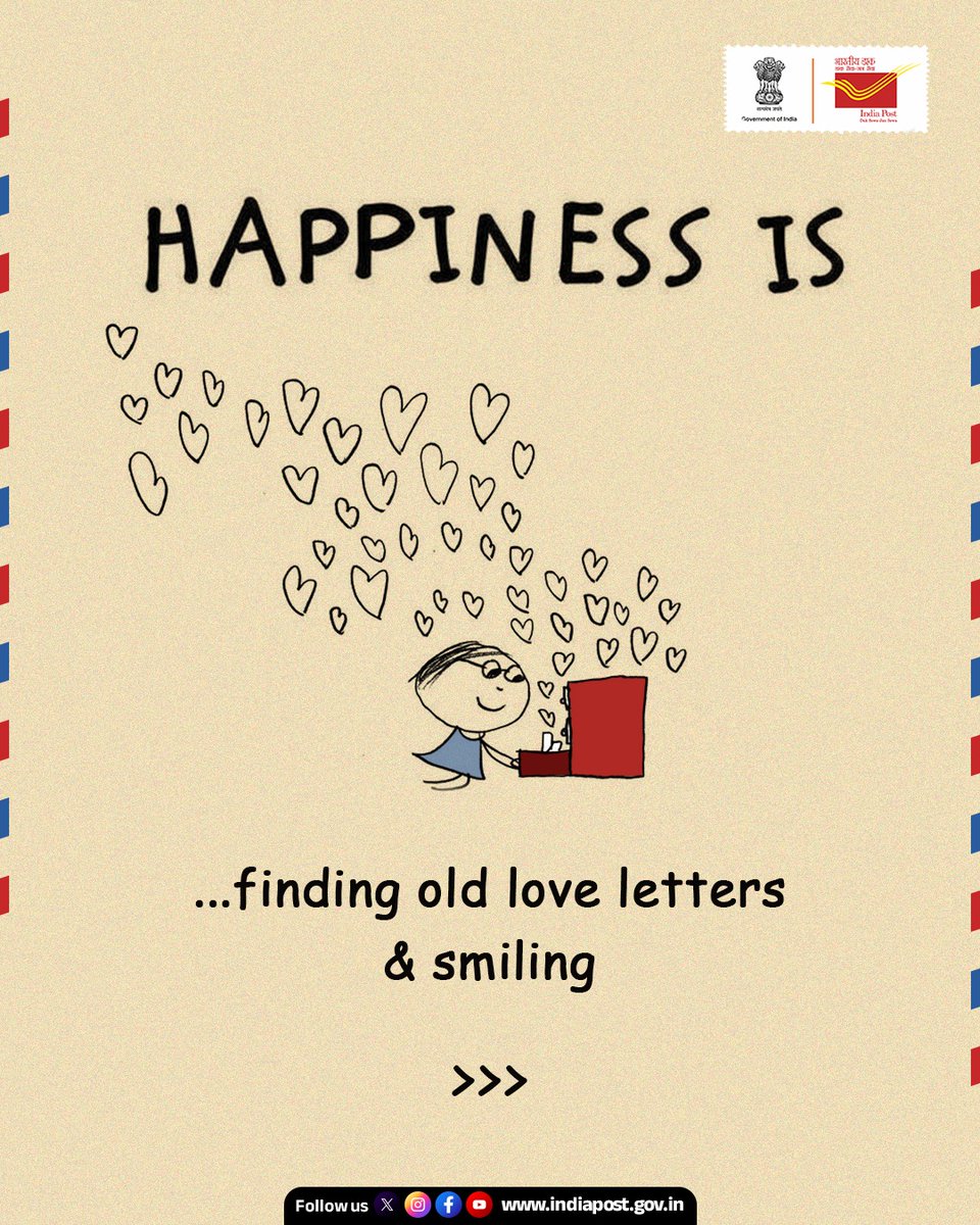 IndiaPostOffice's tweet photo. Happiness is...on an ordinary day like today sharing something extraordinary like this with you🫶!

What's your happy letter memory✍️😃? 

Share it with us in the comment section👇

#InternationalDayOfHappiness #ForeverInLetters https://t.co/F3pUFljKzA
