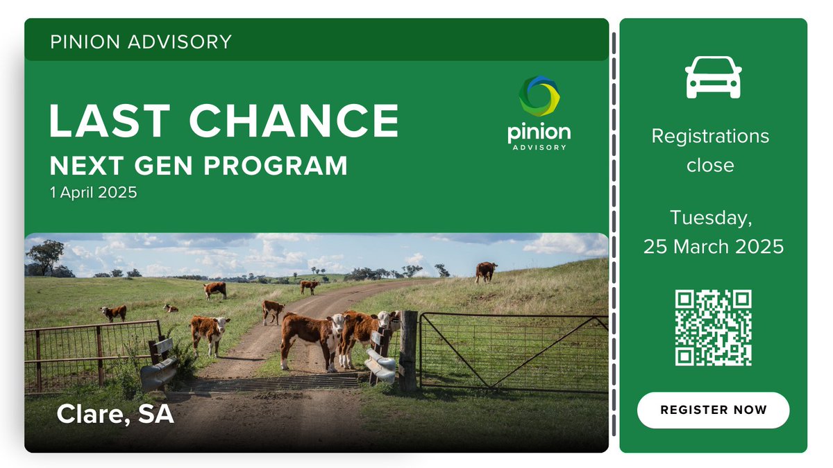 Have you registered yet? This is your last call to register! 

Don't miss your chance to be part of our upcoming Next Gen program starting on 1 April. 

Registrations close on Tuesday, 25 March 2025. Register now! pinionadvisory.com/nextgen/