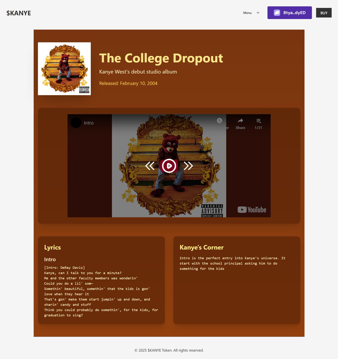 KanyeMemeSol's tweet photo. We started with the College Dropout, and are slowly enabling more. https://t.co/M3hPZrzaJx
