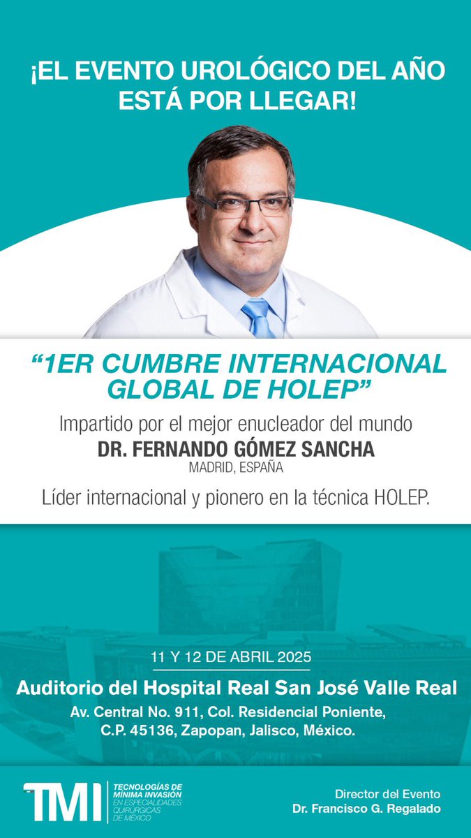 Dr. Francisco Gómez Regalado (@endouropaco) on Twitter photo El evento urológico del año está por llegar a Guadalajara, México a solo 22 días!!!
<a href="/fgomsan/">Fernando GomezSancha</a> <a href="/alexfige86/">Alejandro Figueroa</a> <a href="/dr_karian/">Dr. Karian Trujillo</a> <a href="/YaroML/">Dr. Yaro Muñoz</a> <a href="/endohugologo/">Hugo de la Rosa</a> El evento urológico del año está por llegar a Guadalajara, México a solo 22 días!!!
<a href="/fgomsan/">Fernando GomezSancha</a> <a href="/alexfige86/">Alejandro Figueroa</a> <a href="/dr_karian/">Dr. Karian Trujillo</a> <a href="/YaroML/">Dr. Yaro Muñoz</a> <a href="/endohugologo/">Hugo de la Rosa</a>