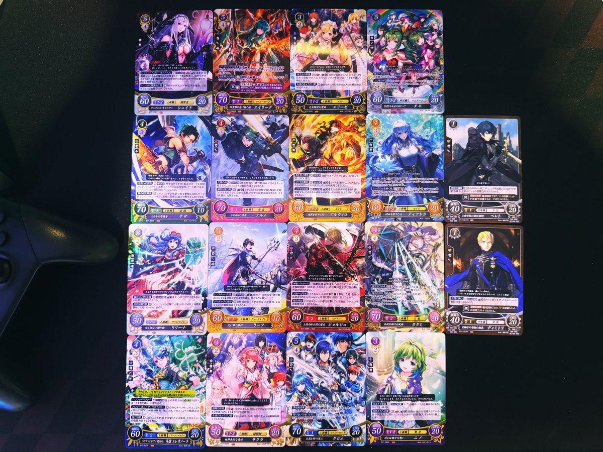 MayIHelpTiu's tweet photo. Finished #PaperMarioTTYD and treated myself to a #FireEmblemCipher unboxing afterwards! Here’s a pic of all the R/SR cards and promo cards we got. Thanks again to everyone who watched, followed, and LetsDoTheJawn for the raid! 💚 https://t.co/qdCPhgfipC