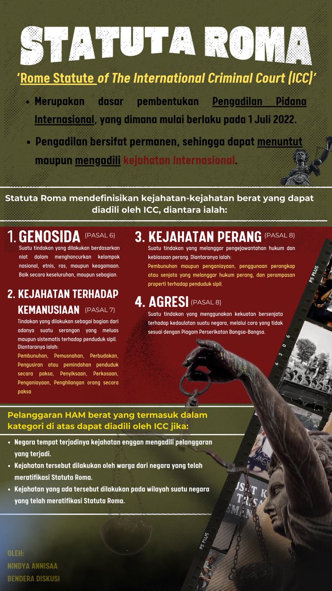 Kepada Bapak-Ibu DPR RI. Jika hari ini sudah mengesahkan RUU TNI, dan bersikukuh “tidak ada dwifungsi”. Demi keselamatan kami sebagai rakyat, boleh dong kami meminta negara ini turut meratifikasi STATUTA ROMA? 

#TolakRUUTNI 
#TolakRevisiUUTNI 
#IndonesiaGelap
#PeringatanDarurat
