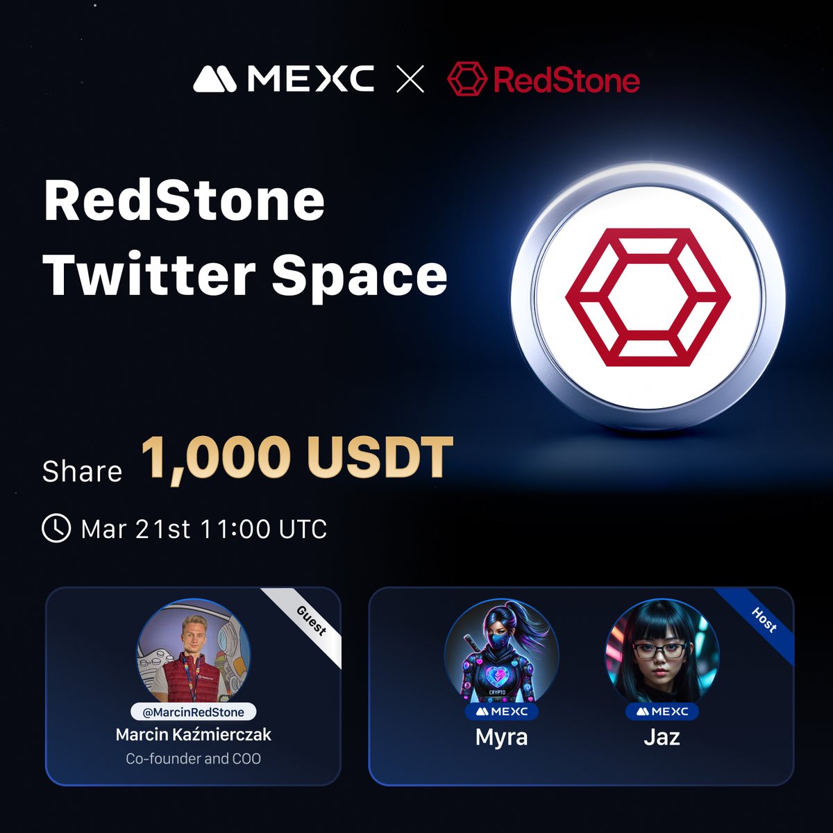 Alpha_MEXC's tweet photo. 🎙️ MEXC X Space AMA 🎙️

🔹Guest: @redstone_defi
🔹Topic: Exploring RedStone: Building the Next-Generation Oracle Ecosystem

🔔 Set a reminder now: https://t.co/hk4r7XVlIi

🎁 Win your share of 1,000 $USDT Bonus: https://t.co/PiF1b3DoWR https://t.co/UIcPc6DARZ