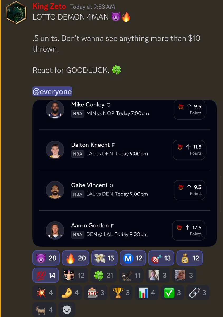 ZetoPicks's tweet image. HOLY FUCK ๐ญ๐ญ๐ฅ
4MAN DEMON SWEEP FOR 155K. ๐ญ๐ญ
Cashed tf out in premium my lord. ๐๐ฝ
$500 giveaway to a FOLLOWER that Likes & Rts ๐ฏ
#prizepicks #prizepicksnba #GamblingTwitter